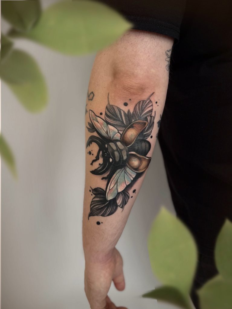 Neo traditional coverup beetle tattoo