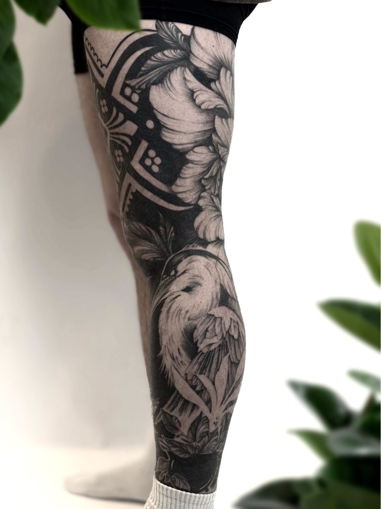 Heron tattoo blackwork ornamental